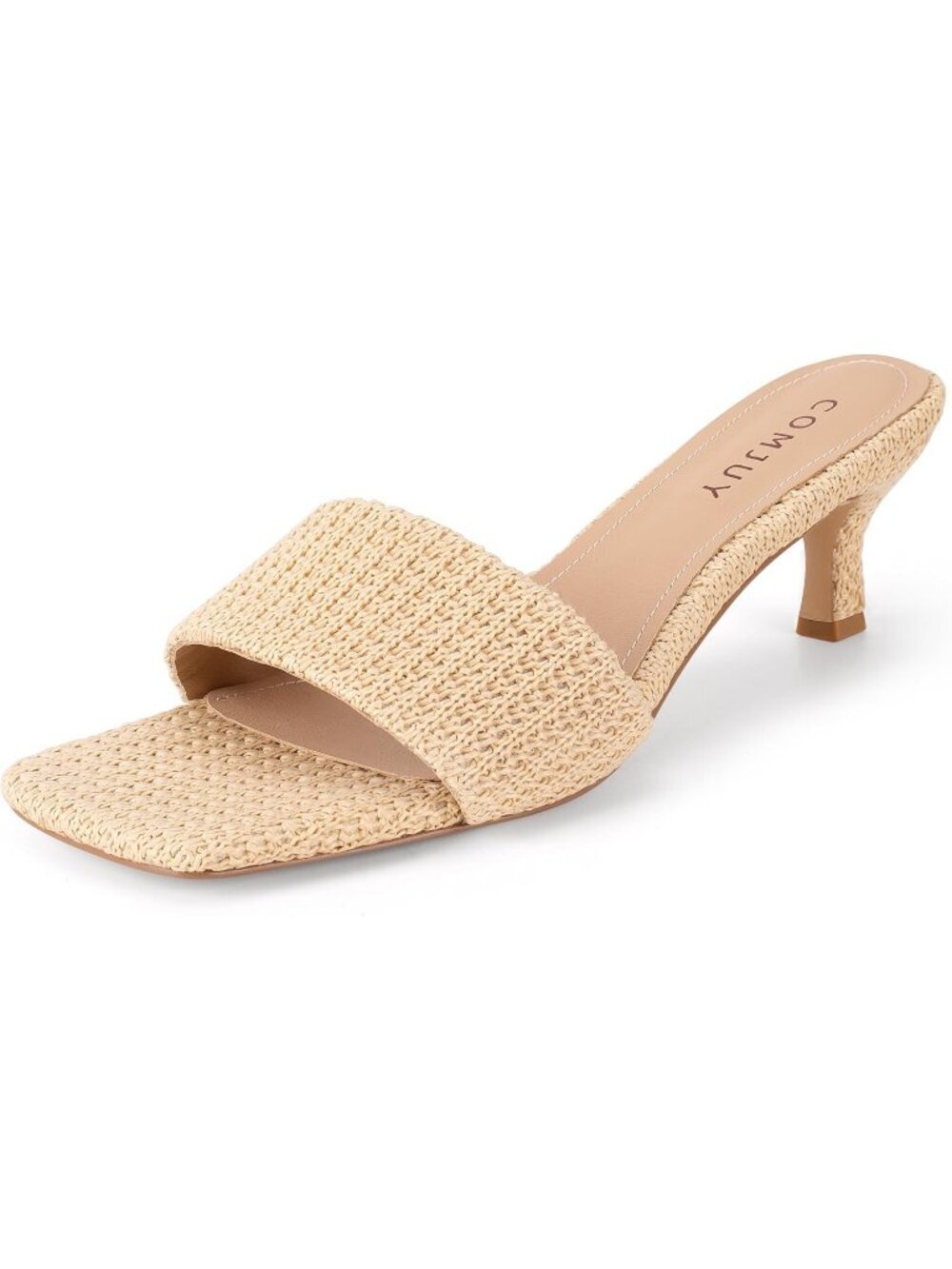 Women's Heeled Sandals 2 Inch Kitten Heels Beige Square Toe Summer Heels
